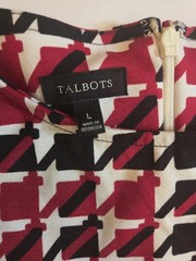 Talbots Red Black White Houndstooth Short Sleeve Fit & Flare Dress Knee Length L
