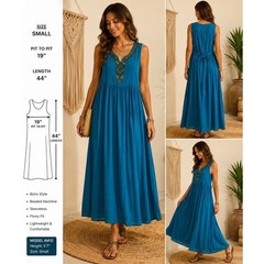 Tango Mango Blue Beaded Maxi Lined Belted Dress Women&rsquo;s Size S PocketsCottage