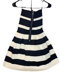 Alythea Strapless Bandage Dress Black White Striped Fit Flare Skater Cocktail S