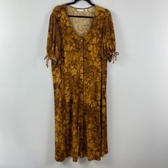 Susan Graver Regular Liquid Knit Elbow Sleeve Midi Dress Size 2X Brown Multi