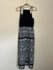 J.CREW Black Blue White Geometric Maxi Dress 10 V-Neck Sleeveless Strappy