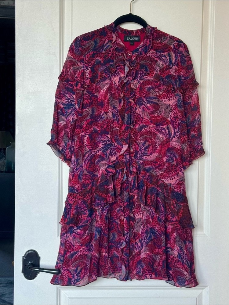 SALONI Red Feather Tilly Ruffle Silk Dress, US size 2