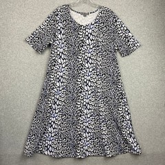 Jessica London Dress Womens 16W Blue Black White Animal Print A-Line Knit