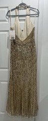 Mac Duggal 5759 Sequined Halter Strap Trumpet Gown Nude Gold Size 14