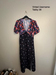 Pep & Co midi silky floral tea dress puff sleeves slit skirt 8