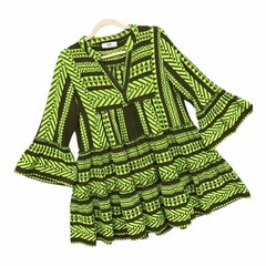 Devotion Twins Embroidered Ella Tunic Dress Neon Green Brown Boho Women’s Sz XS
