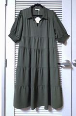 Dk olive collar tiered long dress 1XL