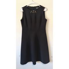 Ivanka Trump Sleeveless Scuba Fit and Flare Dress Size 10 Women Black Gold Chain