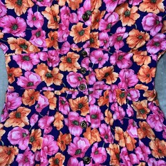 Vintage 80s 90s Caroline Wells Petites Women P12 Floral Rayon Dress Button Front