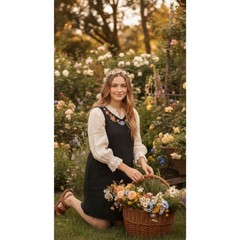 Amanda Smith 90s Cottagecore Pinafore Overall Embroidered Dress Petite Medium