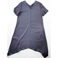Eileen Fisher Handkerchief Hem Dress Womens Large V-Neck Short Sleeve slate blue