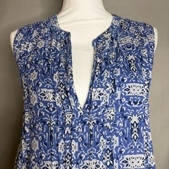 Roller Rabbit Blue Batik Sleeveless Pintuck Shift Dress M Boho Festival Cotton