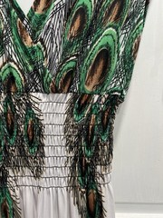 NALI COLLECTION NWT Green White Lightweight Smocked Peacock Maxi Dress SZ LARGE