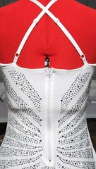 White Silver Rhinestone Bodycon Midi Dress M V-Neck Strappy Zip Stretch