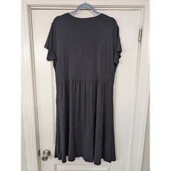 LL Bean Women 1X REG Black Rayon Spandex V Neck Wrap Midi Dress jersey swing