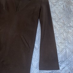 Black Solid V-Neck Shift Short Dress Long Sleeve Pockets Regular Women