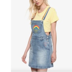 SpongeBob SquarePants Rainbow Denim Overall Dress Womens Medium Light Wash Blue