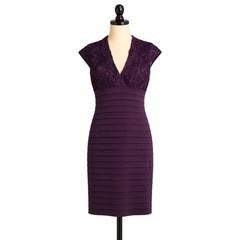 Xscape by Joanna Chen Plum Purple Rosette Tiered Bandage Cocktail Dress 4