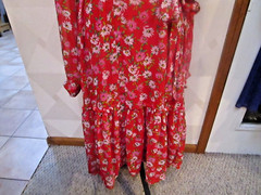 DRAPER JAMES-RED/MULTI-FLORAL-SPLIT NECK-LONG SLEEVE-CHIFFON-DRESS-SIZE-XL-NWT
