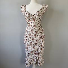 Hello Molly White Floral Ruffle Open Back Midi Dress NWT Size M Derby