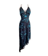 Cache beaded sequin floral halter asymmetrical dress prom silk Y2K vintage fairy