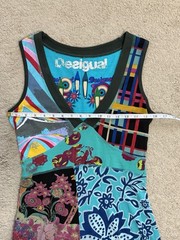 Desigual Multicolor Patchwork A-Line Sleeveless V-Neck Knee Dress Cotton M