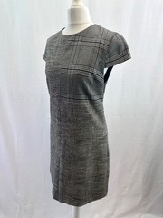 Alice + Olivia Grey Check Plaid Mini Dress Wool Blend Shimmer US 2