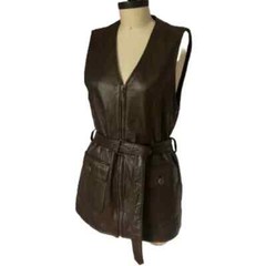 Vintage Leather Vest Mini Dress Otello Pelle Lined With Belt Zip M Long 8 10