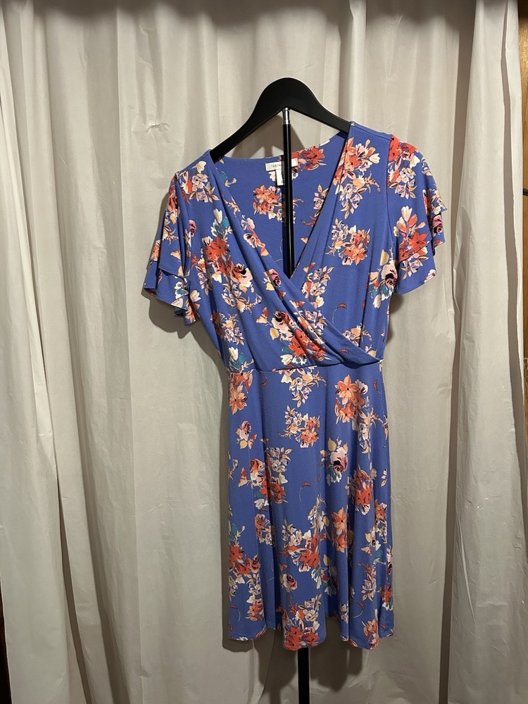 Tabitha Webb Periwinkle Blue Multicolored Short Sleeve Floral Dress Size S