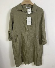 Elena Baldi sz M Medium 100% Linen Dress Womens Green Roll sleeve Italy Pockets