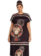 Medusa Head Inspired Maxi Dress Plus Size Black Greek-Key Pattern Signature Gown