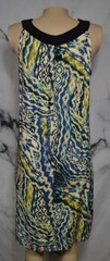 ELEMENTZ Blue Green Beige Patterned Sleeveless Dress Medium Woven Neckline