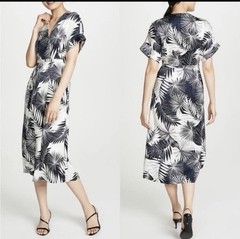 Equipment Tavine Silk Wrap Midi Dress in Navy Palm Size 4 NWT