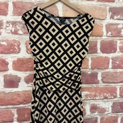 En Focus Studio Dress Womens 6 Tan Black Diamond Abstract Ruched Casual Career