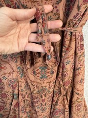 Lucky Brand XL Boho Peasant Dress Copper Floral Button Front Belted Flowy EUC