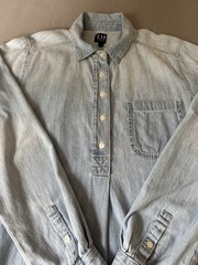 Gap Denim Shirt Dress Light Wash Chambray Button Front Pocket Casual Size Large