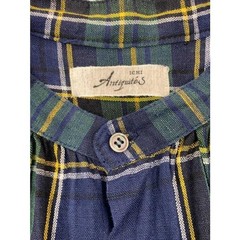 ICHI Antiquites Green Tartan Check Linen Gauze Gathered Dress Women M 120cm