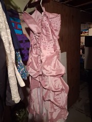 Strapless Sweetheart Pink/White Satin Tulle Beaded Ballgown Prom Dress S