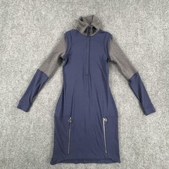 Lacoste Sweater Dress Womens Small EU 36 Blue Gray Funnel Neck Zip Pockets Knit