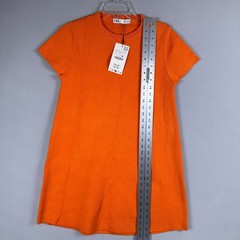 Zara knitted Tunic Dress Womens Size Large Cap-Sleeves Crew-Neck Orange