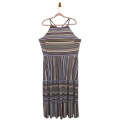 Lane Bryant 22/24 Multicolor Striped Midi Dress Sleeveless Tiered Pockets PLUS