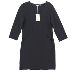 NWT BODEN Black Bronte Ottoman Dress Ribbed 3/4 Sleeve Pockets Stretch US 8R