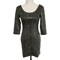 NWT As U Wish $69 Black Gold Sequin Plunging Back Dress Size S Vamp Goth