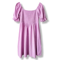 Pastel Purple Puff Sleeve Smocked Babydoll Mini Dress L Cottage Twee Milkmaid