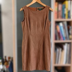 Lauren Ralph Lauren Camel Faux Suede Sleeveless Sheath Dress Brown Size 10