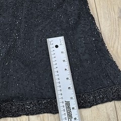 VTG Laurence Kazar Size S 100% Silk Black Beaded Gown Dress Back Slit