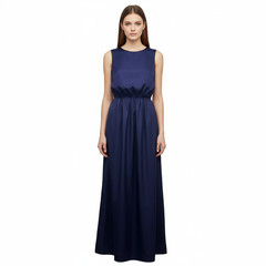 MM Couture Maxi Dress Small Navy Blue Cutout Zipper Elastic Waist Elegant Chic
