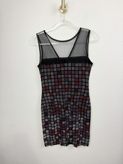 Grayse Mesh Checkered Sparkle Rinestone Sheath Sleeveless Dress Size S