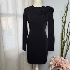 Diane Von Furstenberg DVF Anneli Dress Black Bow Mini Sheath Long Sleeve Size 2