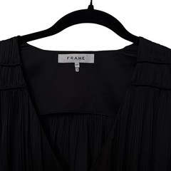 FRAME Black Pleated Long Sleeve V Neck Mini Dress Size Small